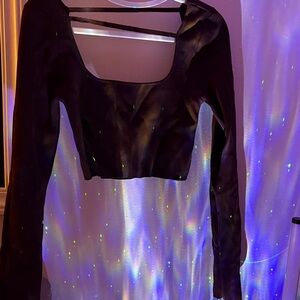 Black Long Sleeve Cutout Crop Top